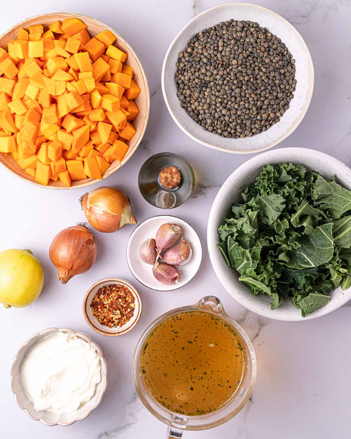 Butternut Squash + Green Lentil Soup