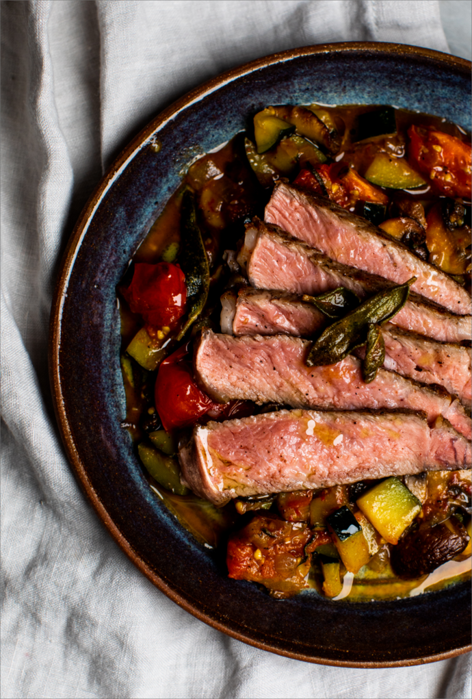 Seared Steak with Mushrooms and Tomatoes