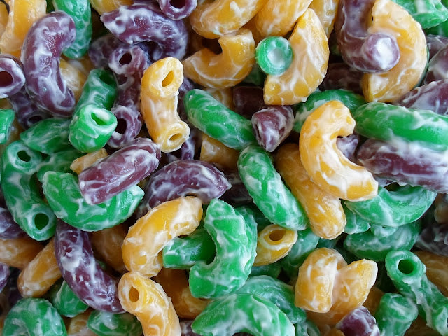 ReView: Mardi Gras Dyed Pasta Salad & DIY Masks for Barbie