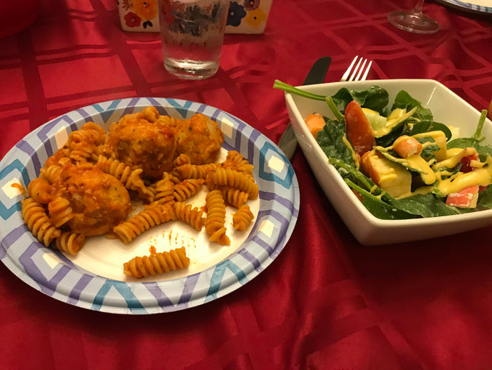 Chickpea pasta and meatballs