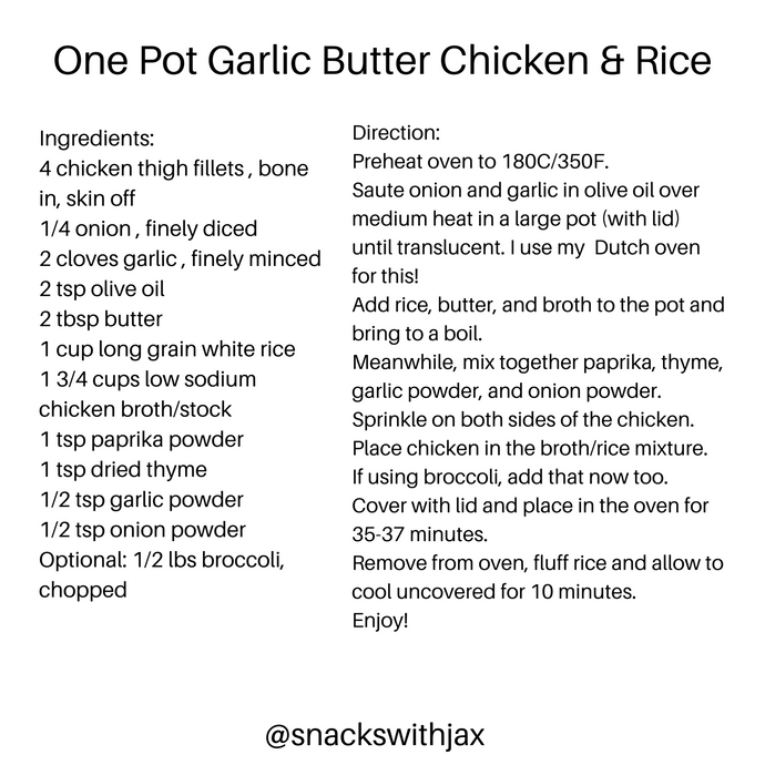 One Pot Garlic Butter Chicken and Rice with Broccoli
