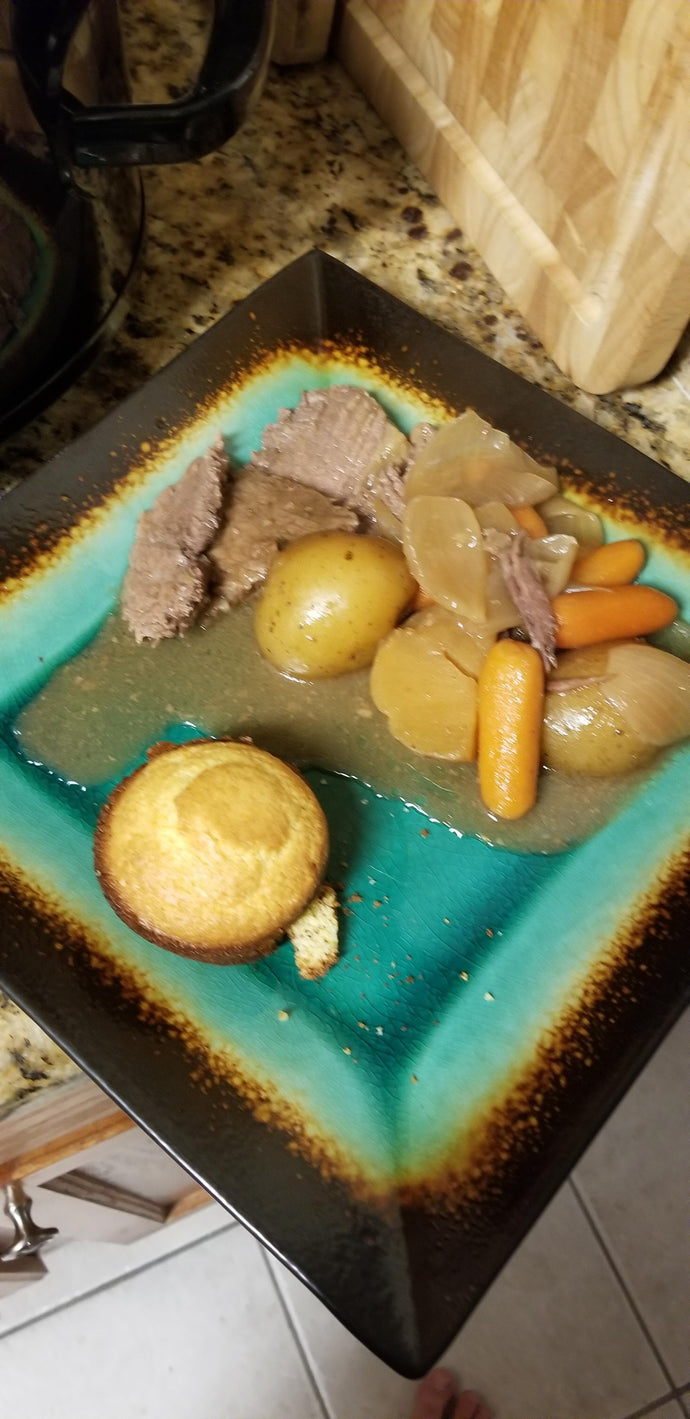Pot roast and corn muffin