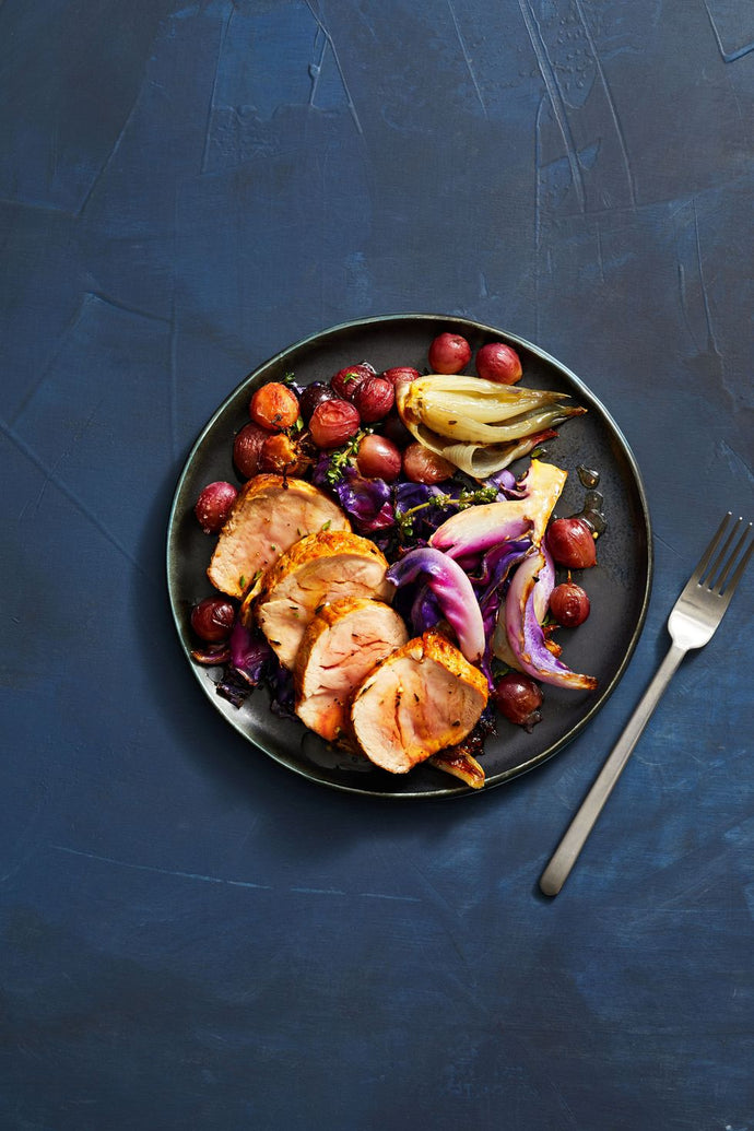 Pork Tenderloin with Roasted Red Grapes and Cabbage