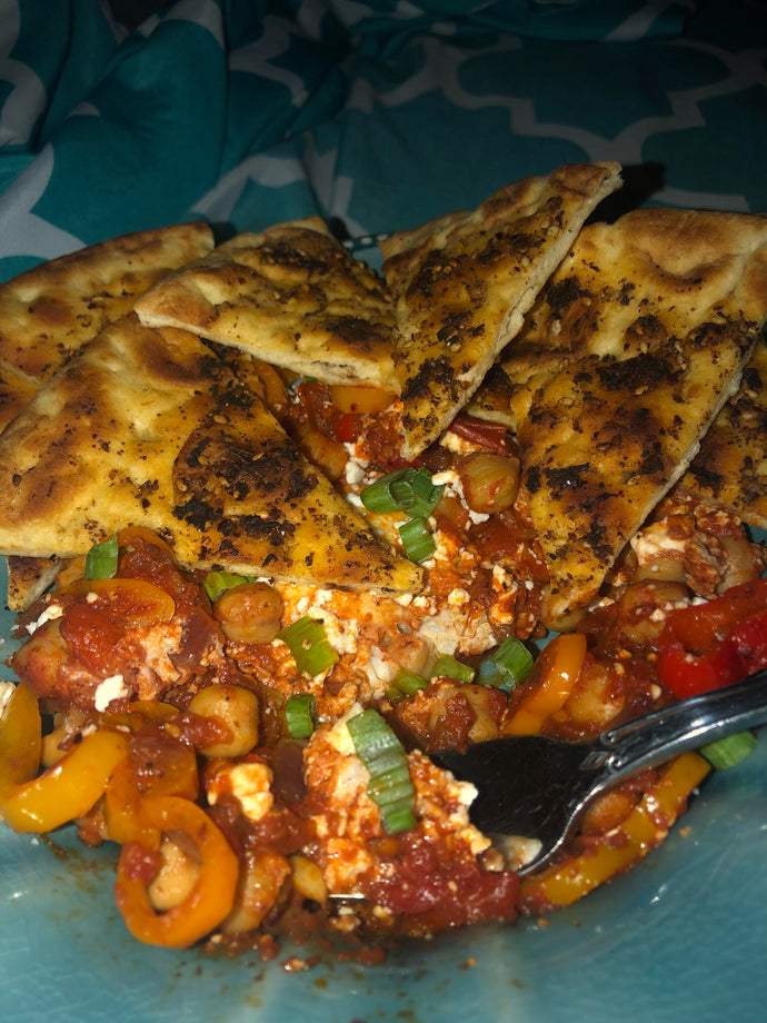 Harissa Chickpea Shakshuka w/ Zaatar Pita Wedges