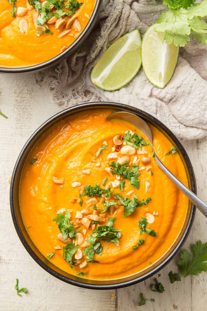 This luscious carrot soup is made with creamy coconut milk and spicy red curry paste