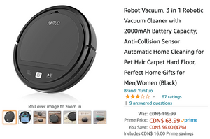 Amazon Canada Deals: Save 47% on Robot Vacuum + 2 Slice Toaster with Glass Window + More Offer