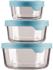 Anchor Hocking TrueSeal Round Glass Food Storage Containers with Airtight Lids, Mineral Blue, Set of 3 $12.06