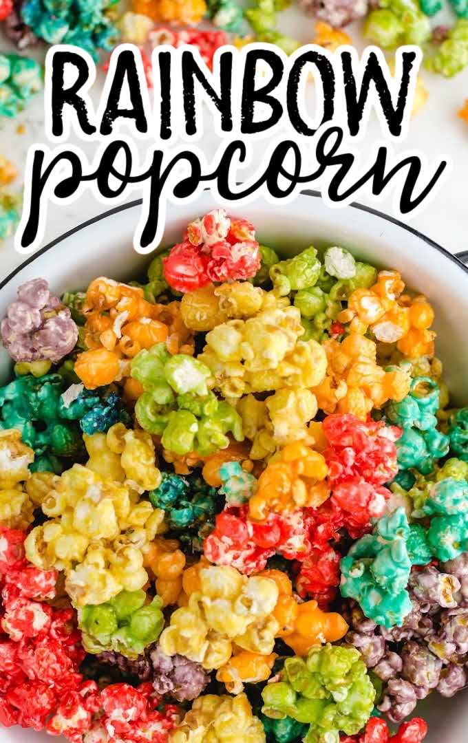 Perfect for parties, this rainbow popcorn is a fun, colorful, and fruity treat