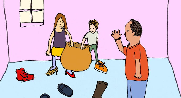 Unlike Bag O’ Glass from the iconic 1976 Dan Aykroyd skit on Saturday Night Live, Bag O’ Shoes is a fun (and totally safe) game where kids pull random footwear out of a giant garbage bag and try them on