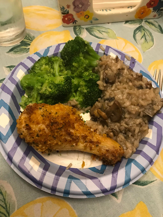 Oven fried chicken with mushroom rice