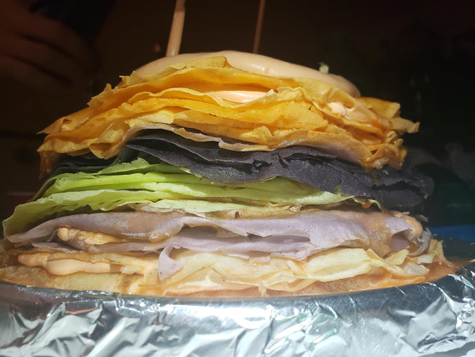 I made a Halloween themed Crepe cake with *bakingwithdans* CANDY CORN SWISS MERINGUE BUTTERCREAM FROSTING CAKE....1st attempt at the frosting it taste amazing ♡