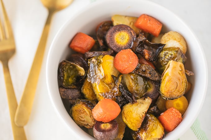 Maple Roasted Brussels Sprouts & Carrots