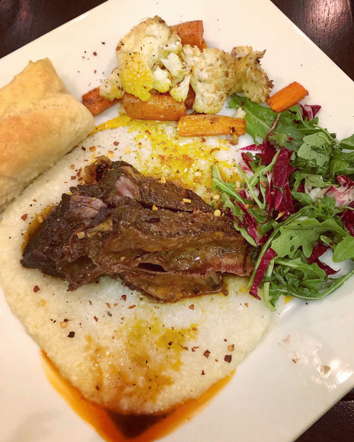 Red Wine Braised Short Ribs over Horseradish Grits