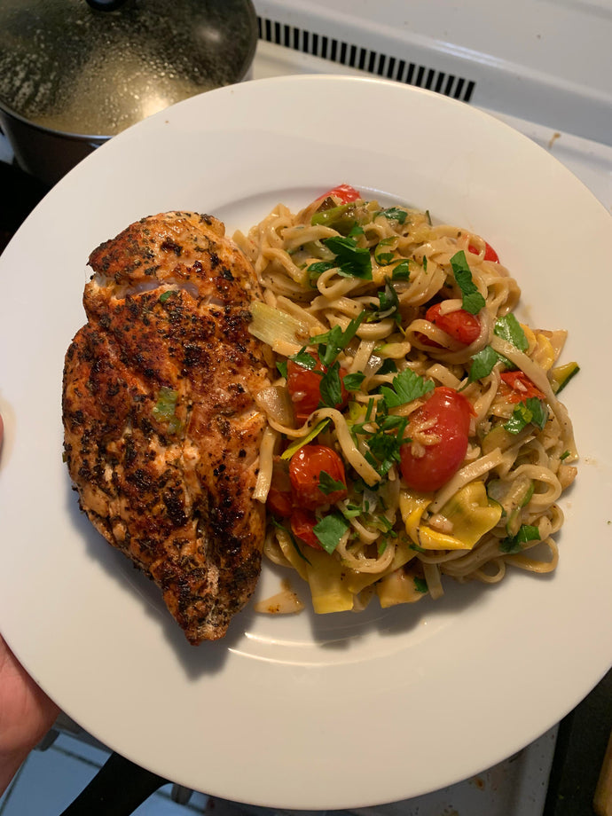 No filter needed for this super bright and happy pasta and seared/baked chicken breast