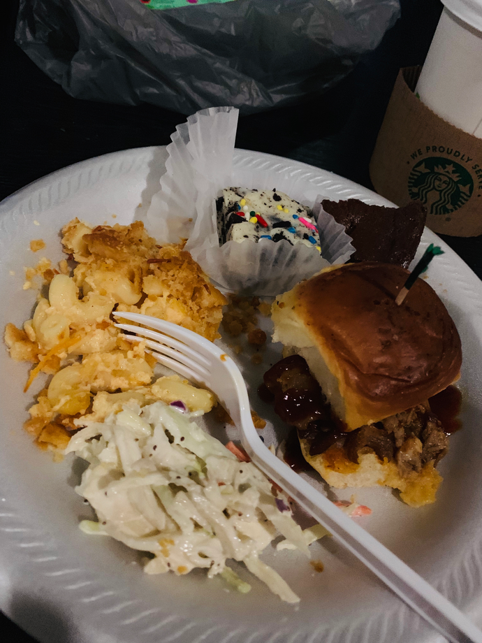 Beer-Braised Pulled Pork Sliders with Homemade Hickory-Maple BBQ Sauce, Jalapeño Slaw, Three-Cheese Mac and Cheese, Cookies and Cream Fudge, Cocoa Cheesecake.