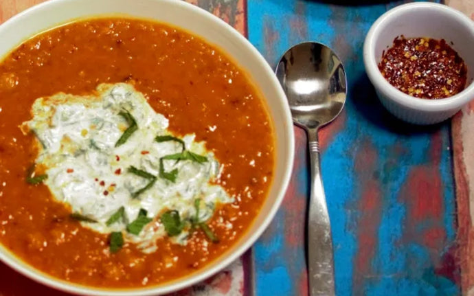 Red Lentil Chickpea Soup with Mint [Vegan]
