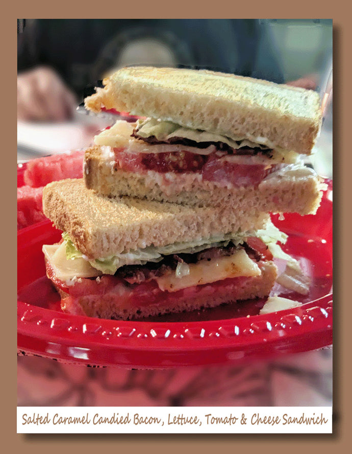 Salted Caramel Candied Bacon, Lettuce, Tomato & Cheese Sandwich