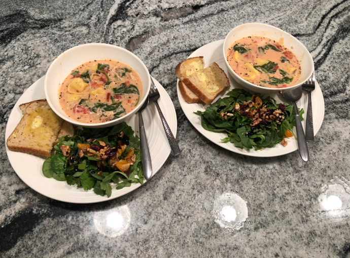 “The Soup” with arugula & spinach salad and bread & butter