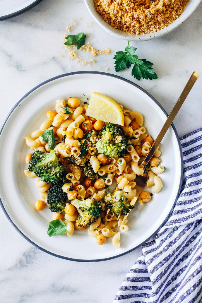 Roasted Broccoli and Chickpea Lemon Pasta