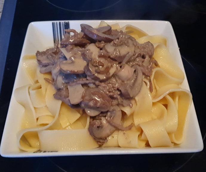 First time making Beef Mushroom Stroganoff served on Egg Noodles!
