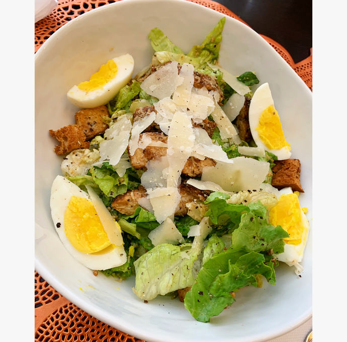 homemade chicken caesar salad with ciabatta croutons