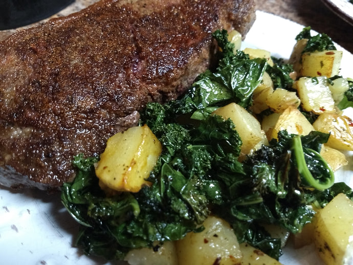 Steak with Roasted Kale and Potatoes