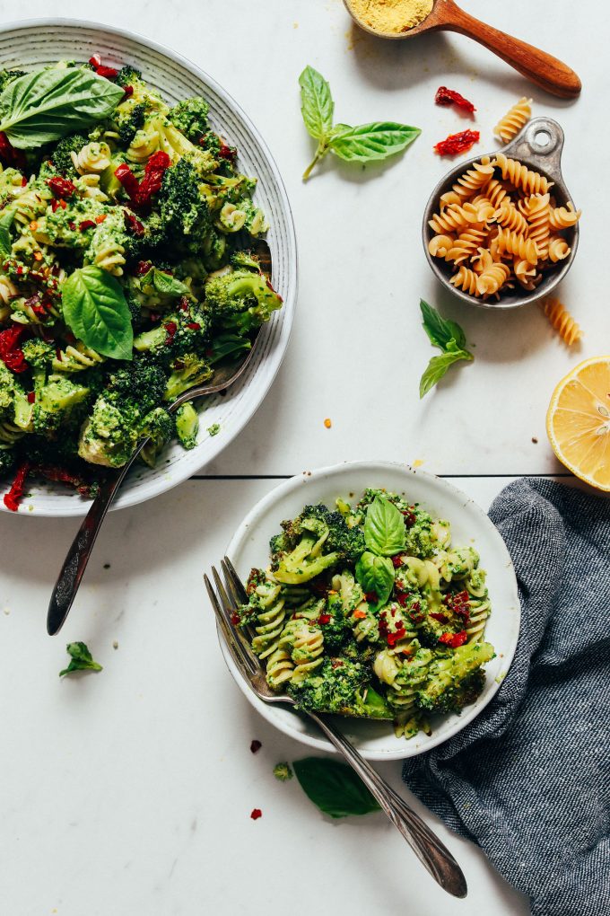 Roasted Broccoli Pasta Salad with Hemp Pesto (V/GF)