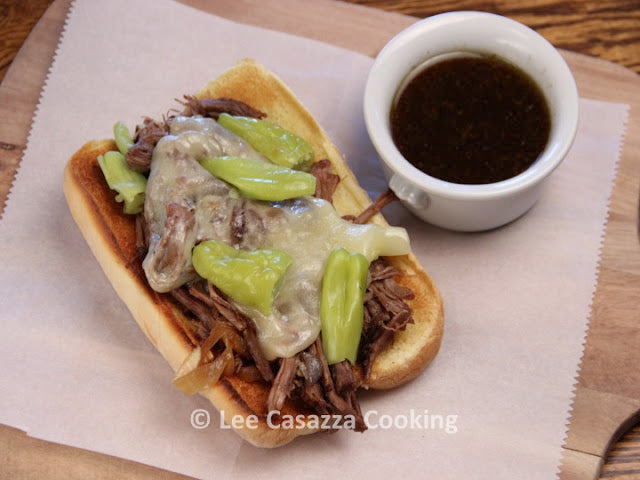 SHREDDED BEEF SANDWICHES WITH CARAMELIZED ONIONS & PEPERONCINI
