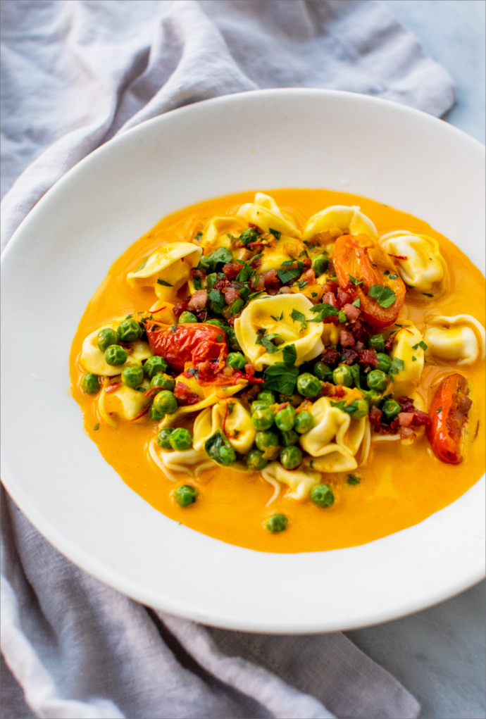 Tortellini with Saffron Cream and Pancetta
