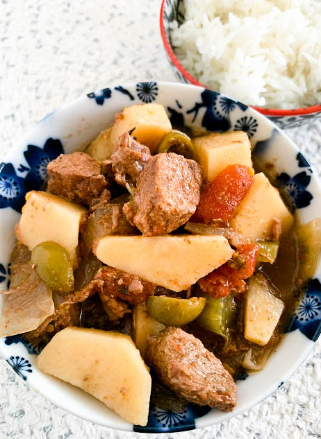 Beef and Potato Stew with Olives and Stewed Tomatoes