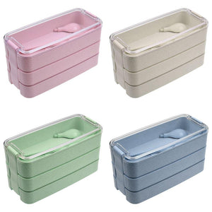 900ml 3Layer Wheat Straw Microwave Food Storage Container Lunch Box