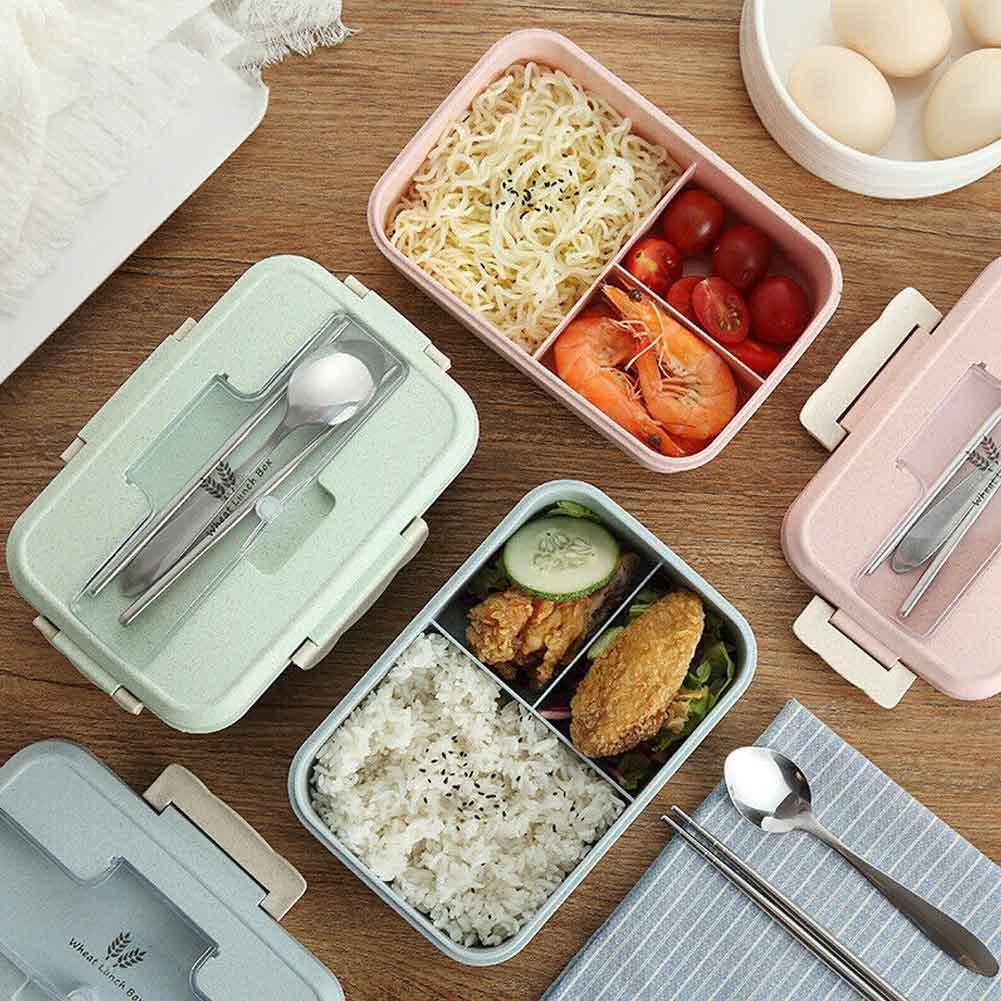 Microwave Wheat Straw Bento Lunch Box Spoon Food Storage Container Kid Adult