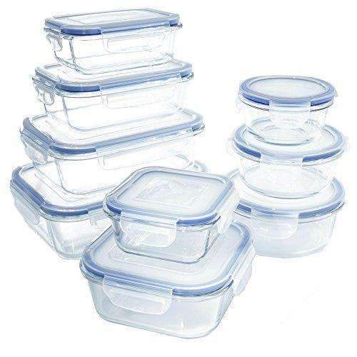 18 Piece Glass Food Storage Container Set - Bpa Free - Use For Home, Kitchen And Restaurant - Snap On Lids Keep Food Fresh With Airtight Seal Safe For Dishwasher, Freezer, Microwave And Oven