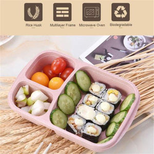 1Pcs Portable Japanese Lunch Boxs Box 3 Grid With Lid Microwave Food Box Fruit Storage Container Boxes Dinnerware Set For Kids