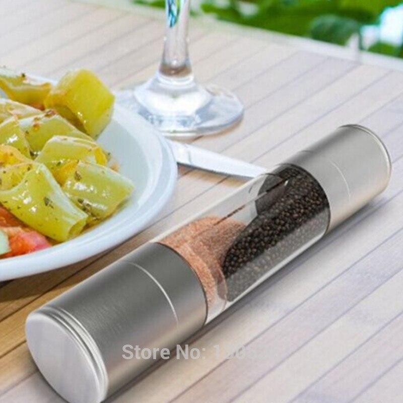 2016 New Multifunctional Manual Kitchen Accessories Stainless Steel Pepper Mill Grinder With Two Storage Container Cooking Tools
