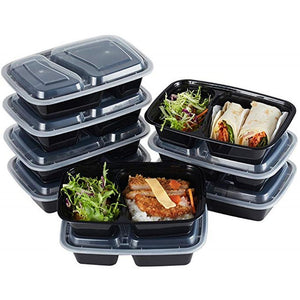 20 Pack Prep Container 2 Compartment Plastic Bento Lunch Box