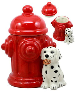 Ceramic Firehouse Dalmatian Puppy With Fire Hydrant Cookie Jar Kitchen Figurine