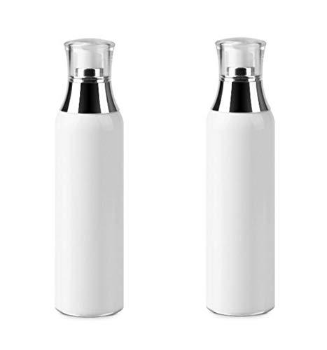 2Pcs White Refill Empty Acrylic Airless Pump Vacuum Bottle Jars Makeup Eye Cream Lotion Emulsion Toiletries Liquid Storage Containers Cosmetic Travel Packing Dispenser(120Ml/4Oz)