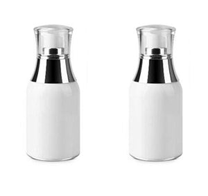 2Pcs White Refill Empty Acrylic Airless Pump Vacuum Bottle Jars Makeup Eye Cream Lotion Emulsion Toiletries Liquid Storage Containers Cosmetic Travel Packing Dispenser(50Ml/1.7Oz)