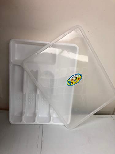 he-home essentials Flatware Tray+lid-Closes Tightly-Silverware Drawer Utensils Organizer with Cover-Cutlery Plastic Tray with Cover lid-White