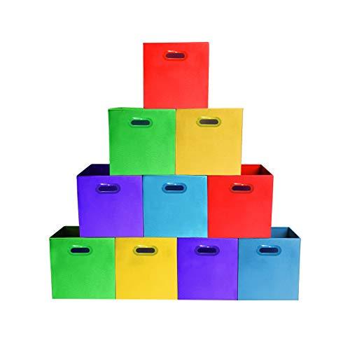 (10-Pack, Assorted Colors) Bright Colors Storage Bins With Plastic Handles, Containers, Boxes, Tote, Baskets| Collapsible Cubes Household Organization | Fresh Fabric &Amp; Cardboard,Nursery Office| Toys