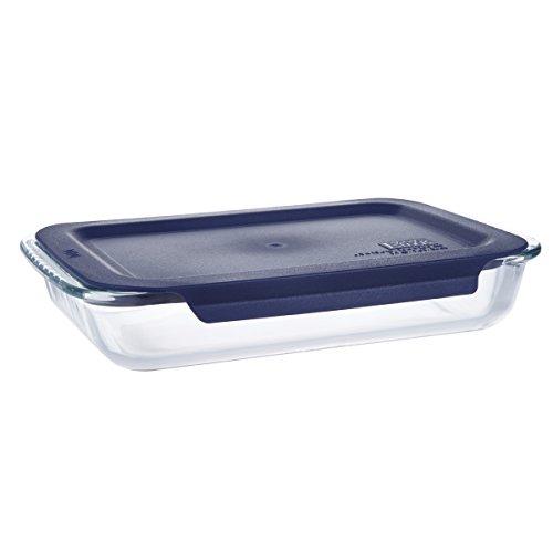 1.5 Quart Glass Bakeware Ovenware Oblong Baking Dish With Blue Plastic Lid - 12.1X7.7X2.3Inches
