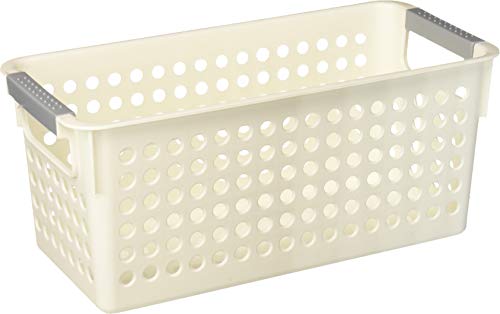 Basicwise QI003238.3 White Rectangular Plastic Shelf Organizer Basket with Handles (Set of 3)