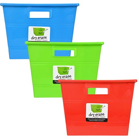 Plastic Storage Locker Bins with Handles Pack of 3 Red Blue Green Stackable Baskets Classroom Play Book Bin Dry-Erase Square Organization Tub For Shelves Colorful Containers For Organizing Toys