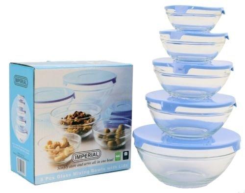 10 Pcs Glass Lunch Bowls Healthy Food Storage Containers Set With Blue Lids