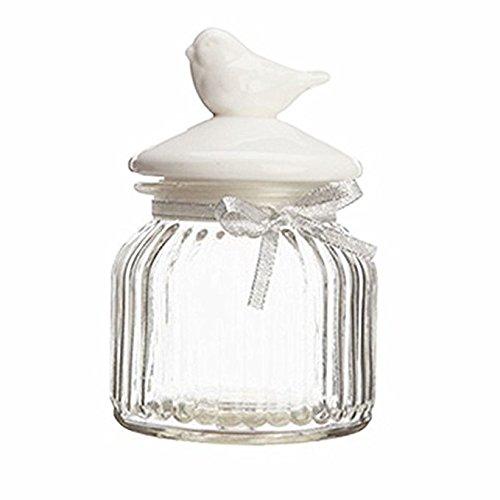 (Bird - Small) Glass Food Storage Canister Kitchen Storage Jar With Ceramic Airtight Lid For Kitchen Coffee, Cookies, Sugar, Flour, Wedding Party