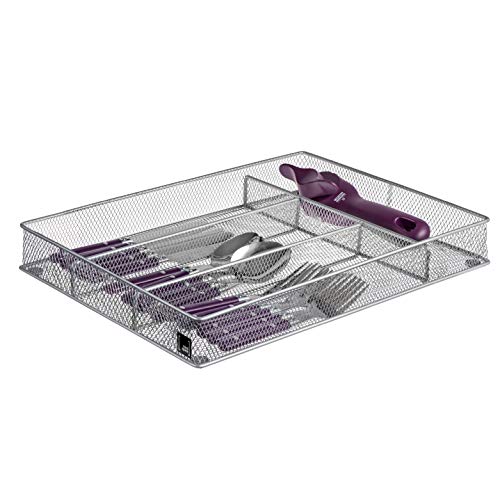 Cutlery Tray by Mindspace, 4 Compartments | Flatware Tray For Drawer | Kitchen utensil Silverware Organizer | The Mesh Collection, Silver