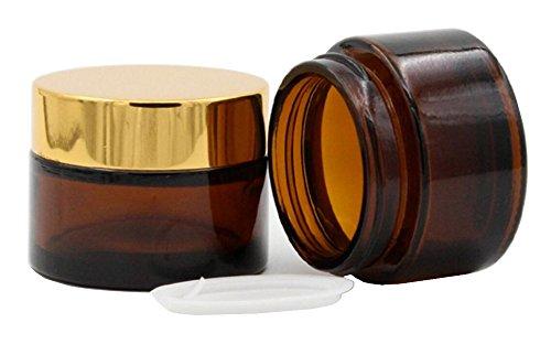 2Pcs Brown Empty Glass Refillable Face Cream Lotion Makeup Bottles Jar Pot With Gold Lid Cosmetic Eye Lip Balm Nail Art Storage Container (50Ml / 50G)