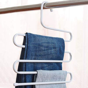 T-CFZH Kitchen department store Household S-type multi-layer pants rack multi-function magic pants clip pants hanger wardrobe storage pants hanging shelf pants clip, large white