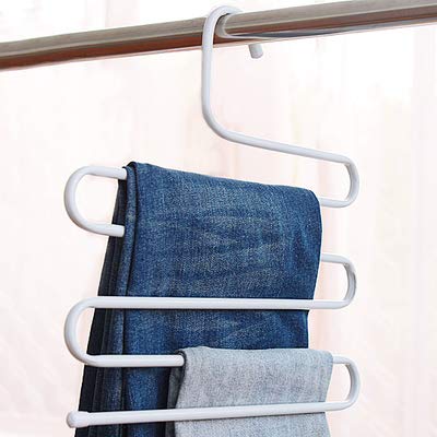 T-CFZH Kitchen department store Household S-type multi-layer pants rack multi-function magic pants clip pants hanger wardrobe storage pants hanging shelf pants clip, large white